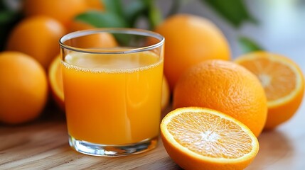 Refreshing Glass of Orange Juice with Fresh Oranges