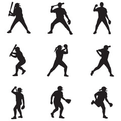 softball Vector Black silhouettes. with white background