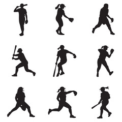 Obraz premium softball Vector Black silhouettes. with white background