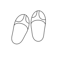 Two white slippers with black stripes on the sides