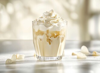 Serving Dessert with Cream in Glass on Tabletop