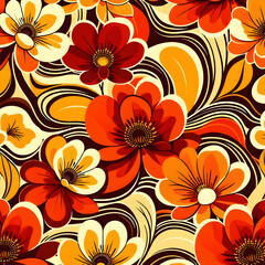 Retro Seamless Floral Pattern – 70s Style Abstract Wallpaper Design in Orange and Brown