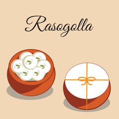 A depiction of Rasogolla (or Rasgulla), a traditional Bengali sweet made from chhena (Indian cottage cheese) balls soaked in light syrup. 