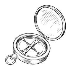 pocket compass vector line art hand drawn illustration © Garage graphic.std