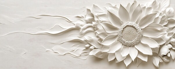 White floral bas-relief wall art in a studio, conveying elegance for interiors and art
