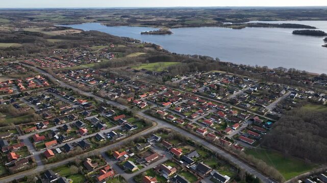 Beautiful little neighborhood in Skanderborg Denmark aerial
