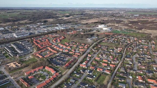 Skanderborg aerial view of small town living in denmark