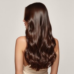 Fototapeta premium Woman Showing Long Shiny Wavy Hair Style From Behind for Beauty Concepts