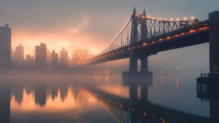 Fototapeta premium Illuminated queensboro bridge at dusk new york scenic photography urban landscape dramatic view architectural icon