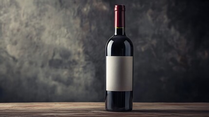 Fototapeta premium Elegant Red Wine Bottle on Rustic Wooden Table