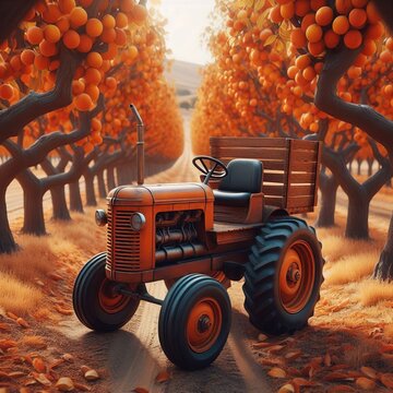 An autumn orchard of crinkled orange and ochre forms a short rur