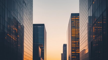 Fototapeta premium Golden reflections at sunset urban skyline photography cityscape eye-level warm golden light