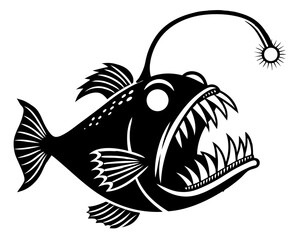 Anglerfish Vector Silhouettes & SVG Icon, Anglerfish Icon Vector