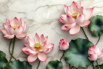 Delicate pink lotus flowers on marble