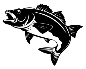 Fototapeta premium Largemouth Bass Fish Vector Silhouettes & SVG Icon