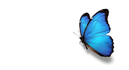 Blue Butterfly fly to left side Elegant Blue Butterfly Isolated on White Background  