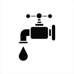 Water Tap or Faucet Flat Icon  - Water Utility Icon Silhouette