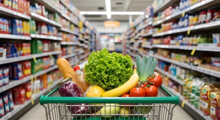 Grocery Cart Loaded with Fresh Ingredients  : A Cart Full of Fresh Food 
