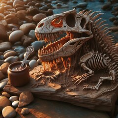 Fossilized Skeleton The fossilized skeleton of a prehistoric cre