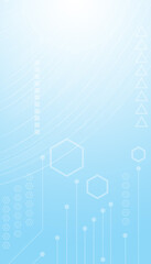 Vertical banner and technology network concept with circuit board and lines glowing on light blue background.