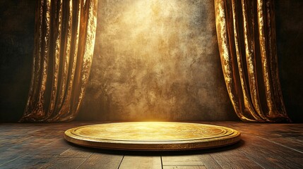 Obraz premium Golden Spotlight Stage with Curtains and Warm Ambience Lighting