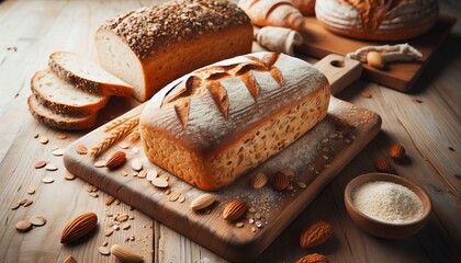 Gluten Free Bread on Light Wood Artisanal gluten free loaves on