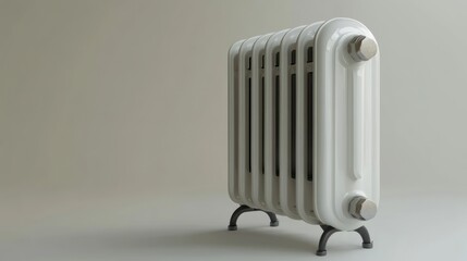 White cast iron radiator, heating system, home appliance, on legs, isolated on neutral background.