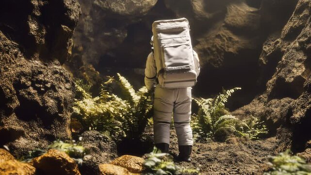 Exploring Diverse Alien Landscapes Embarking on a Fascinating Journey with an Astronaut in a Mysterious Cave