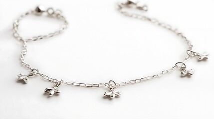 Fototapeta premium Silver chain bracelet with a flower charm hanging from it