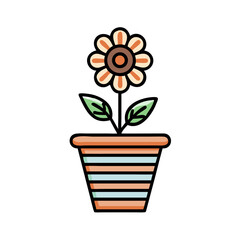 Flower Bloom in Striped Pot Icon Design