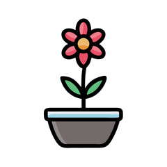 Single Bloom Flower in Oval Pot Icon Design