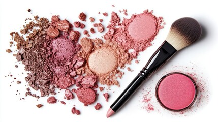 Crushed blush eyeshadows and makeup brush