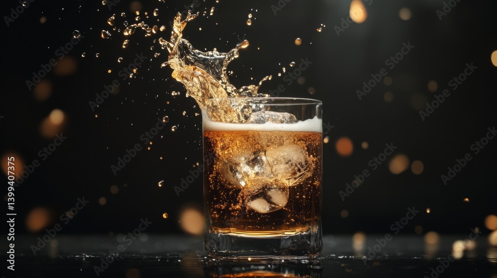 Poster A high-quality image of a beer glass with a splash of beer being poured, creating dynamic movement and emphasizing the refreshing quality of the drink.