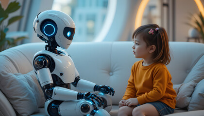 young woman and robot