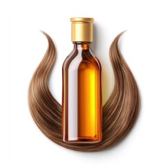 Fototapeta premium Hair oil bottle atop flowing hair strands
