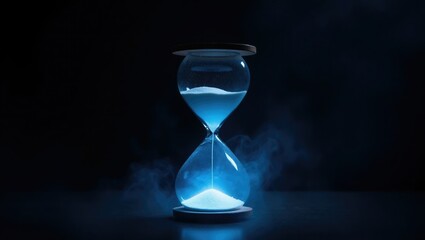 Glowing Blue Hourglass &ndash; Futuristic Time Concept in Dark Atmosphere