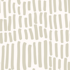 Hand painted flower stems stacked up as a minimalist broken stripe pattern in colors of beige on off white background. Seamless vector pattern. Great for home decor, fabric, wallpaper, gift wrap, etc.