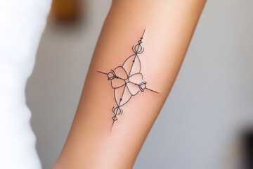 Obraz premium Delicate fine line tattoo design featuring abstract floral patterns on woman's arm