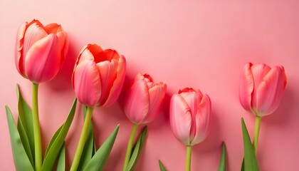 Fototapeta premium Springtime charm with blooming tulips on a blush background—great for Easter, Mother’s Day, weddings, or 8 March celebrations.