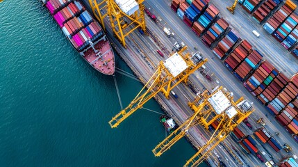 Busy shipping dock operations port city aerial view industrial setting