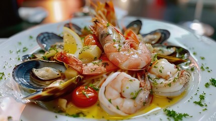 Seafood pasta restaurant dish image