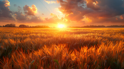 Wheat, Field, Sunset, Landscape Landscape Wallpaper Background for Desktop, Mobile, Website, Prints