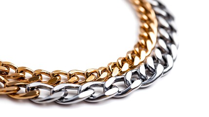 Two gold and silver chains are shown side by side