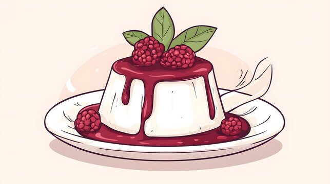 panna cotta dessert with raspberries on plate clip art preview