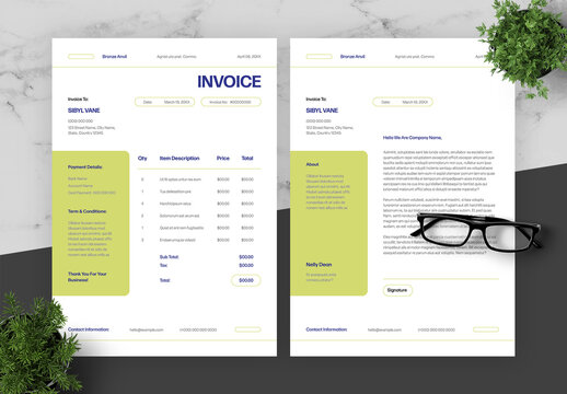 Green And Purple Invoice And Letterhead