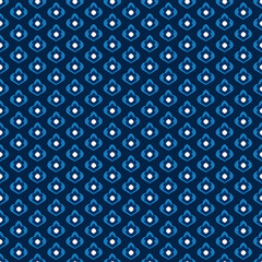 Abstract paisley shape pattern geometric motif continuous background. Oriental style modern lux fabric design textile swatch ladies dress, man shirt all over print block. Shades of blue, white colors.