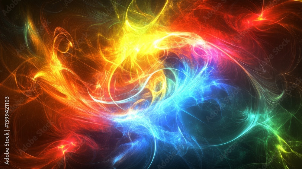 Poster a vibrant abstract background with swirling neon colors and smooth gradients, creating a dynamic and