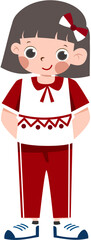 Cheerful Girl in Red and White School Uniform