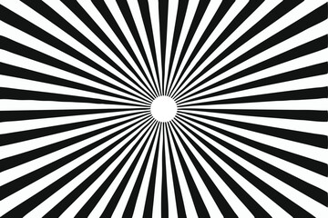 Black and White Optical Illusion Art, Dynamic Black and White Illusion Vector. Hypnotic Radial Starburst Pattern, Geometric Black and White Abstract Design. Eye-Catching Optical Effect Artwork. 