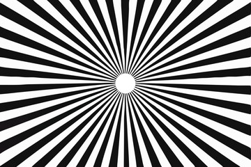 Black and White Optical Illusion Art, Dynamic Black and White Illusion Vector. Hypnotic Radial Starburst Pattern, Geometric Black and White Abstract Design. Eye-Catching Optical Effect Artwork. 